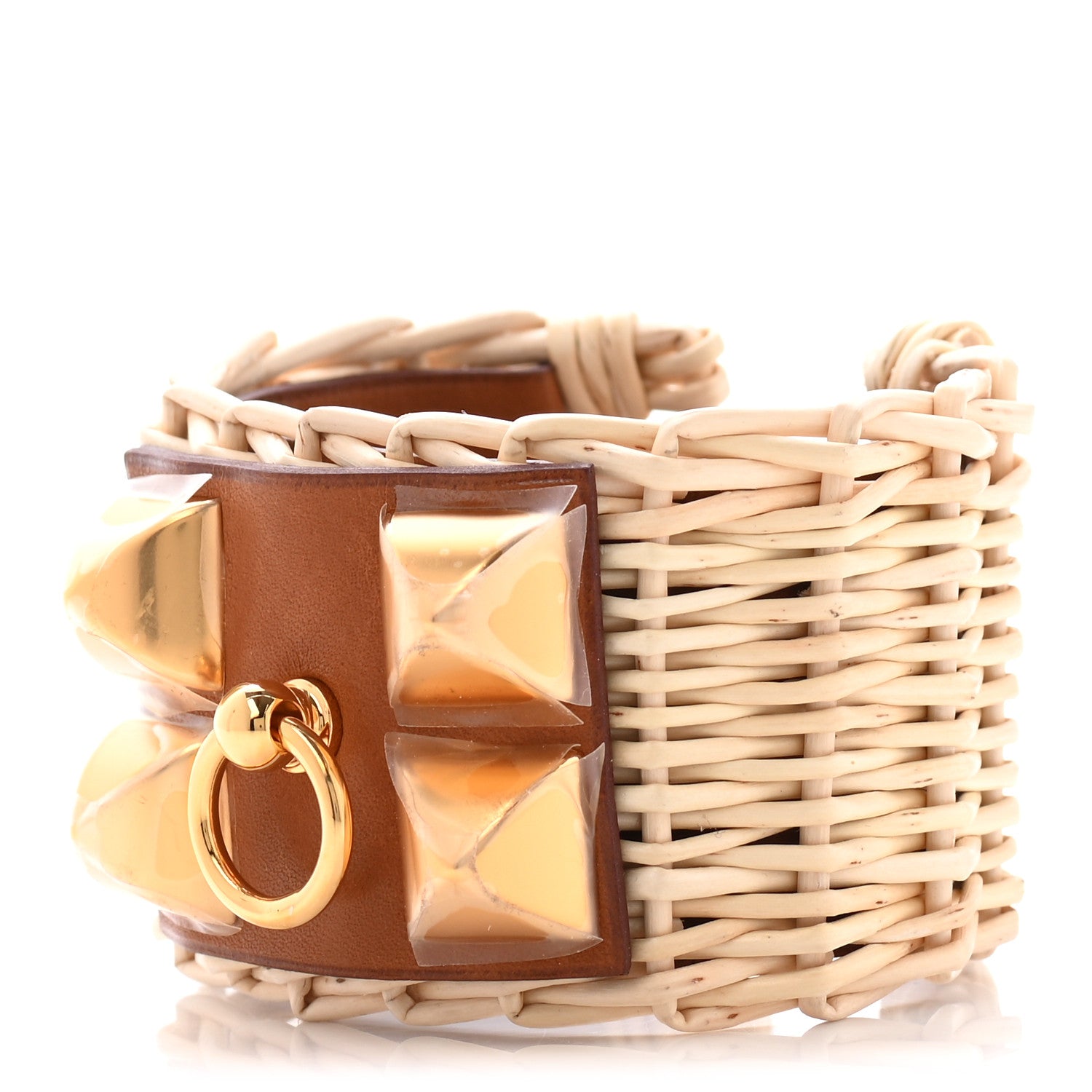 Hermes Wicker Barenia Medor Picnic Cuff Bracelet T2 Fauve 1 of 7