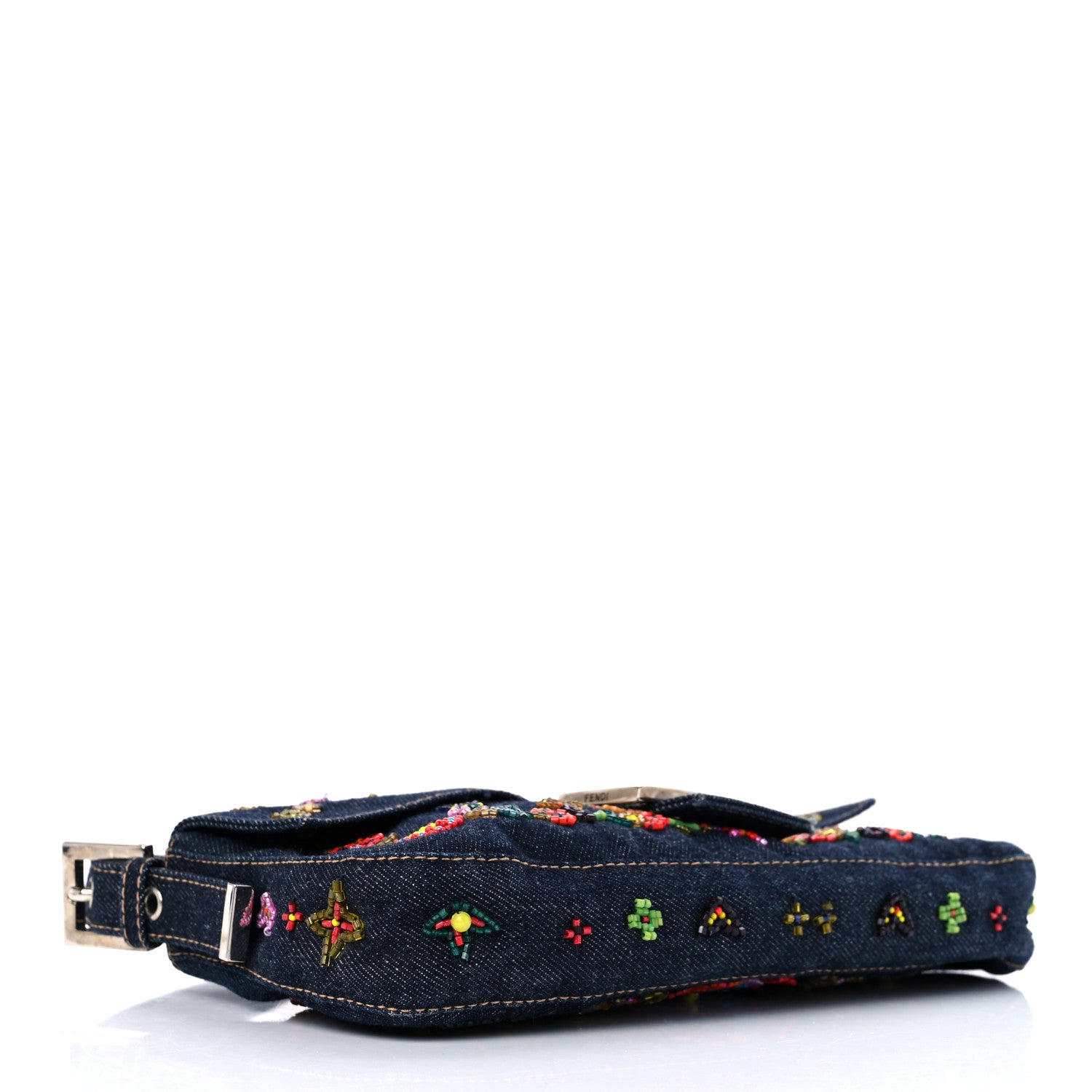 Fendi Denim Ricami Beaded Baguette Blue 4 of 10
