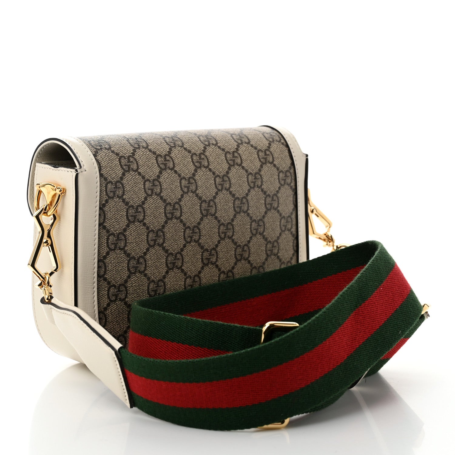 Gucci GG Supreme Monogram Web Mini Horsebit 1955 Shoulder Bag Beige Mystic White 3 of 10