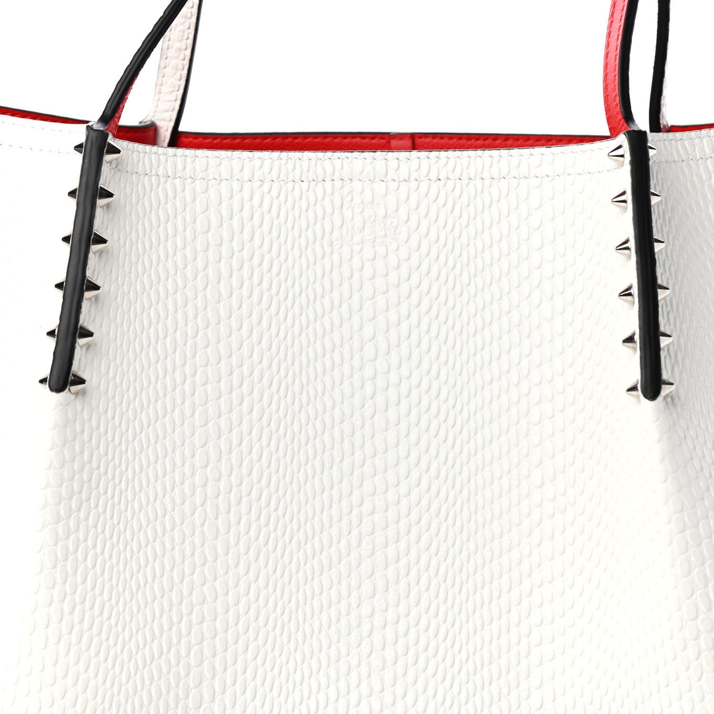 Calfskin Lizard Embossed Spikes East West Cabata Tote White