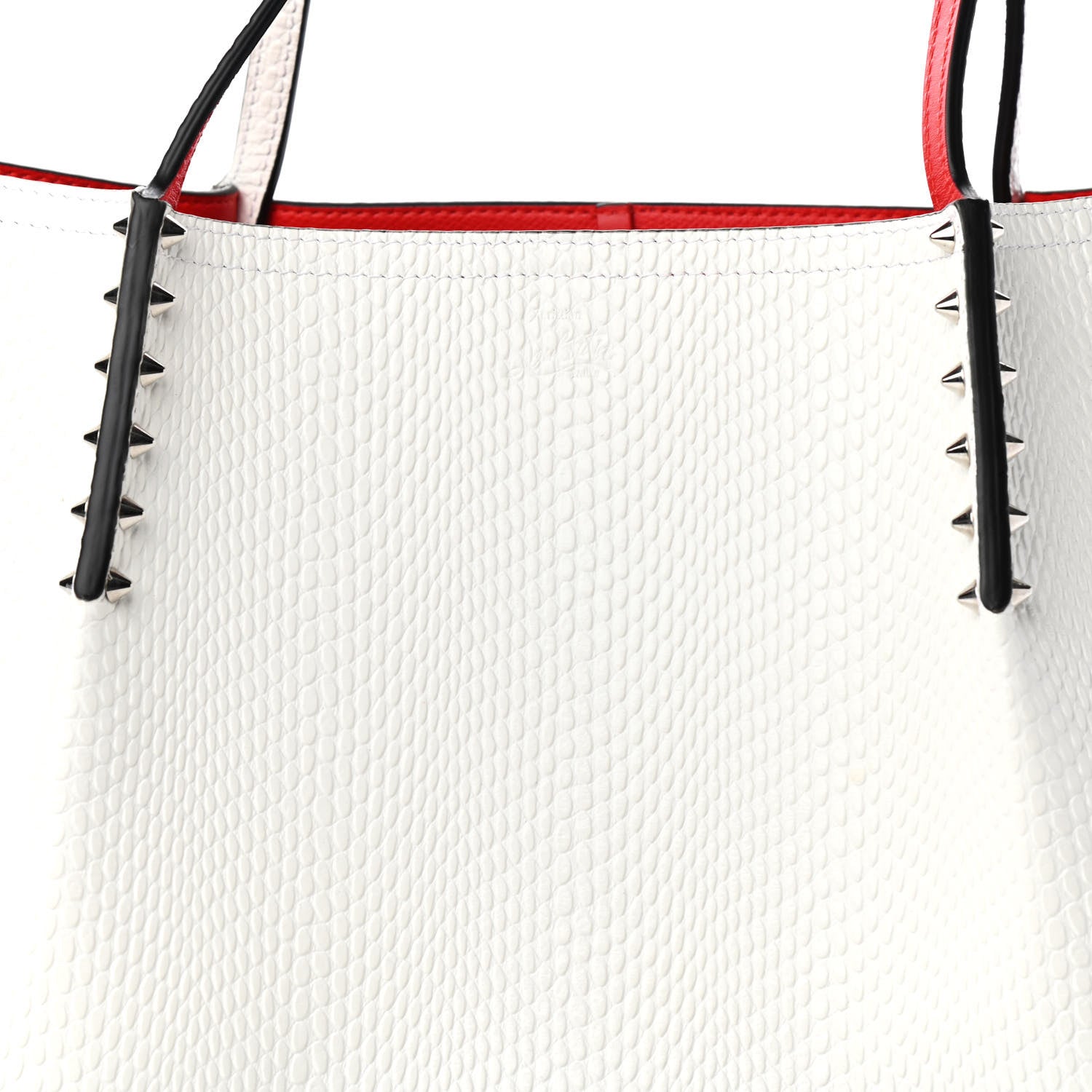 Christian Louboutin Calfskin Lizard Embossed Spikes East West Cabata Tote White 11 of 11