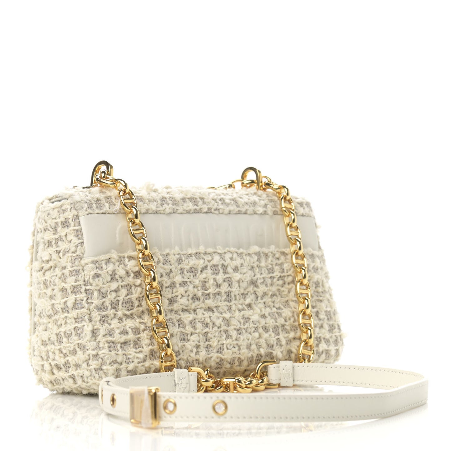Tweed Cannage Small Caro Bag White