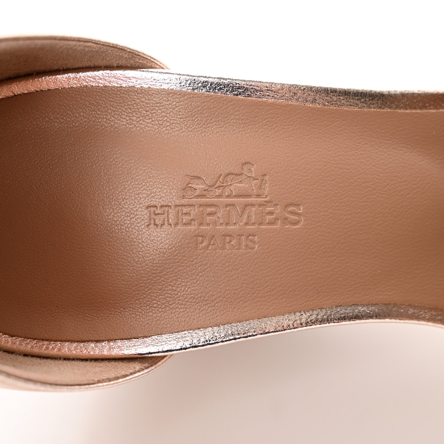 Hermes Metallic Nappa Legend Wedge Sandals 37 Rose Dore 7 of 12