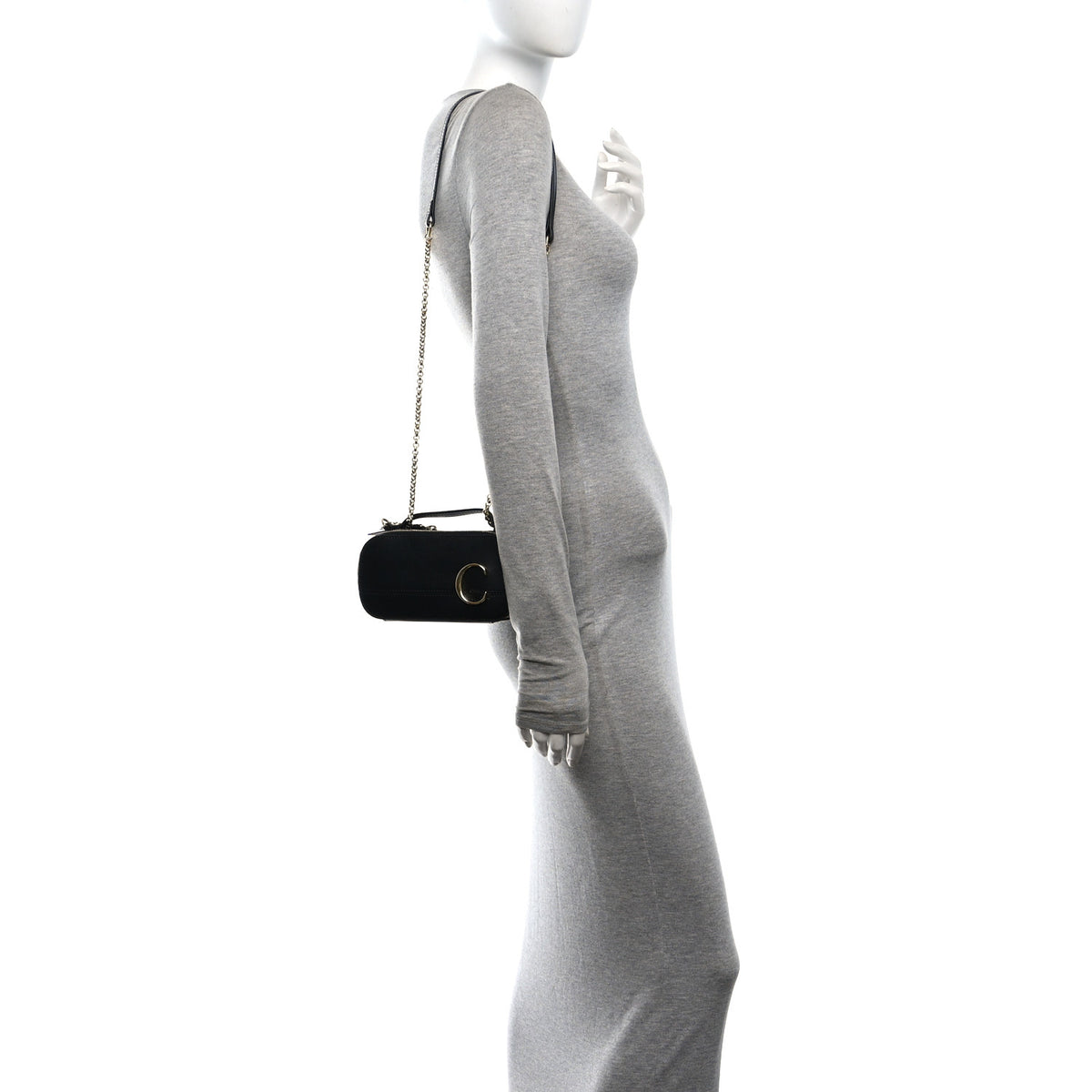 Shiny Calfskin Mini Vanity C Bag Black