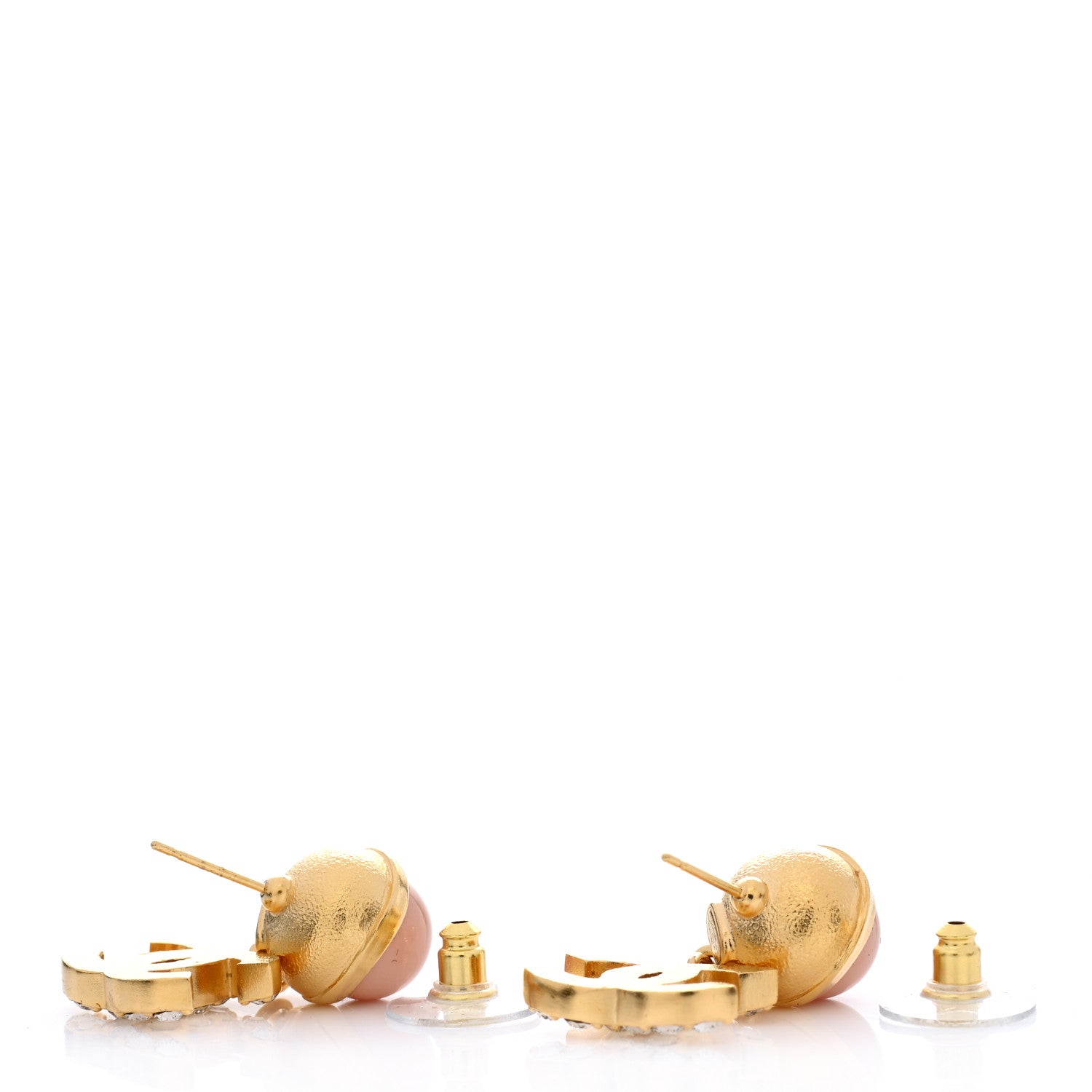 Chanel Crystal Pearl CC Drop Earrings Pink Gold 4 of 5