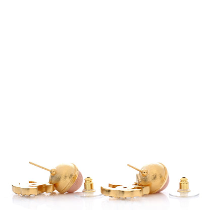 Chanel Crystal Pearl CC Drop Earrings Pink Gold 4 of 5