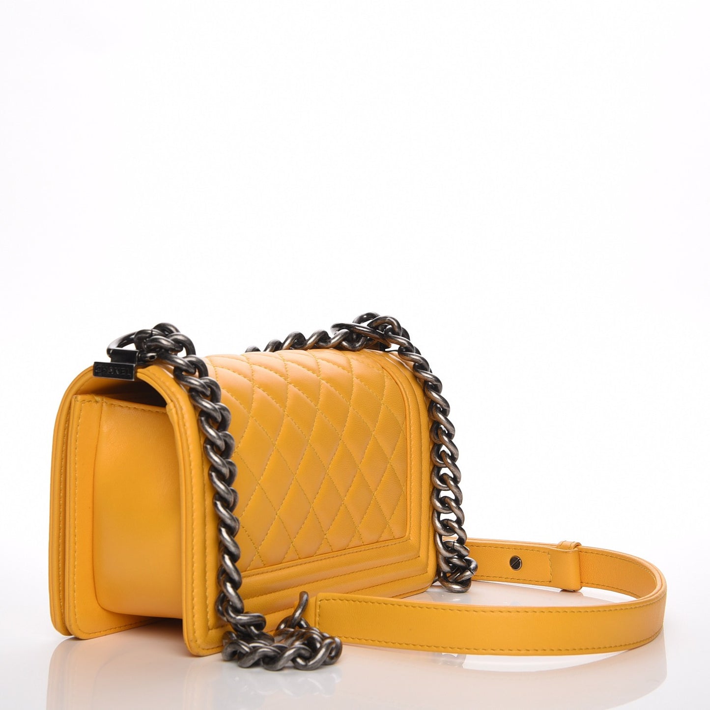 Lambskin Quilted Small Boy Flap Yellow
