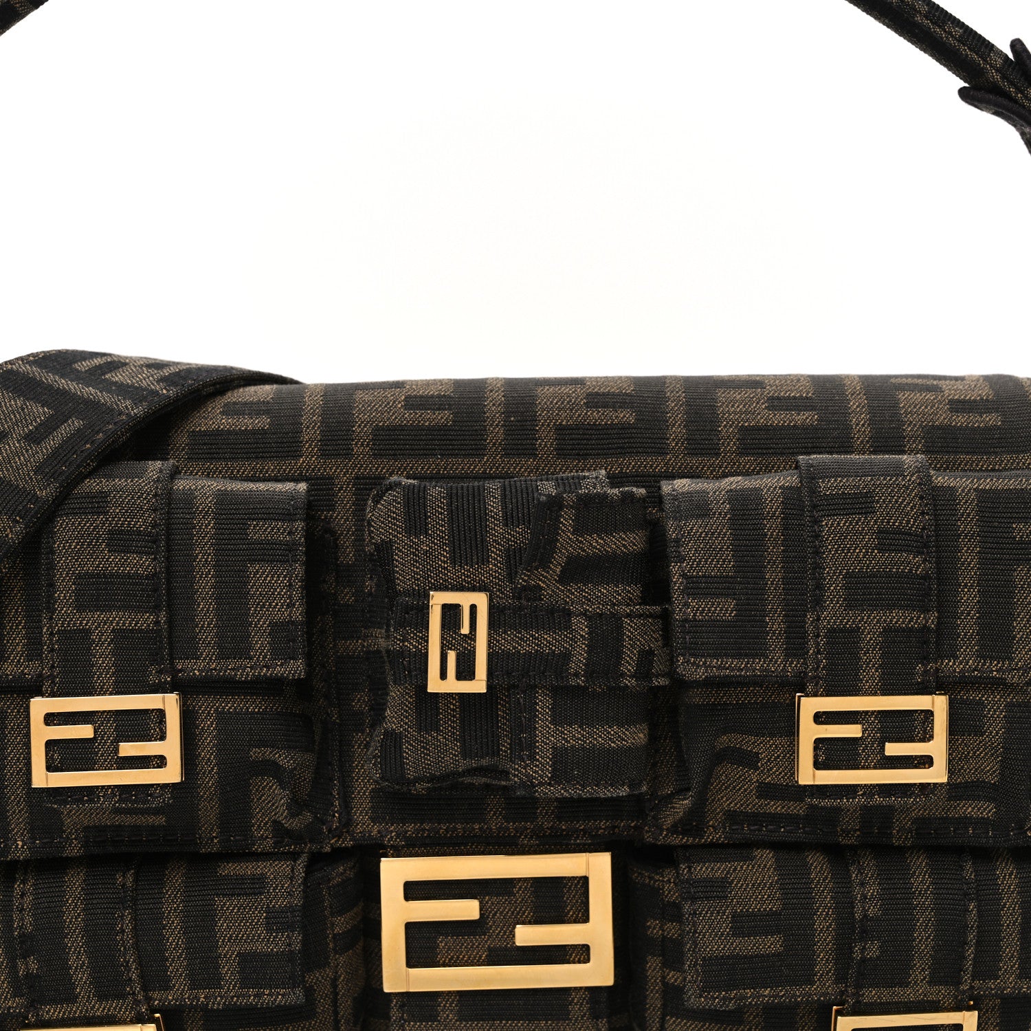 fendi fabric jacquard ff 1974 medium baguette tobacco moro black Fendi Multipocket Baguette Shoulder Bag