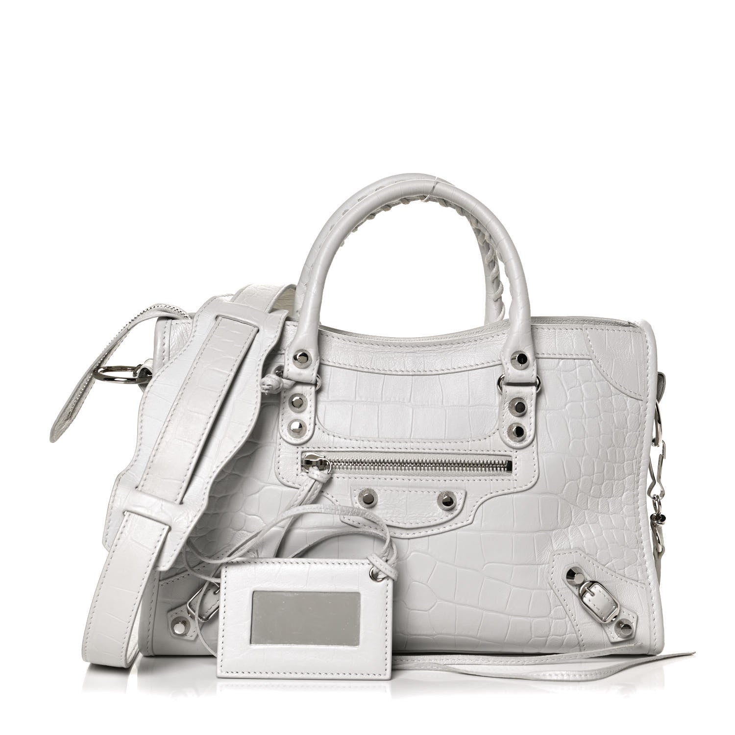 Balenciaga Matte Supple Lambskin Crocodile Embossed Classic Silver Hardware S City White 1 of 11
