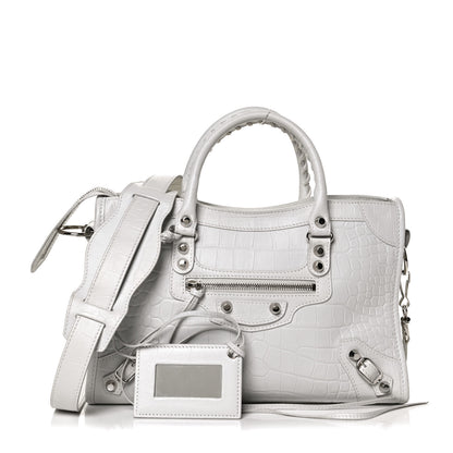 Balenciaga Matte Supple Lambskin Crocodile Embossed Classic Silver Hardware S City White 1 of 11