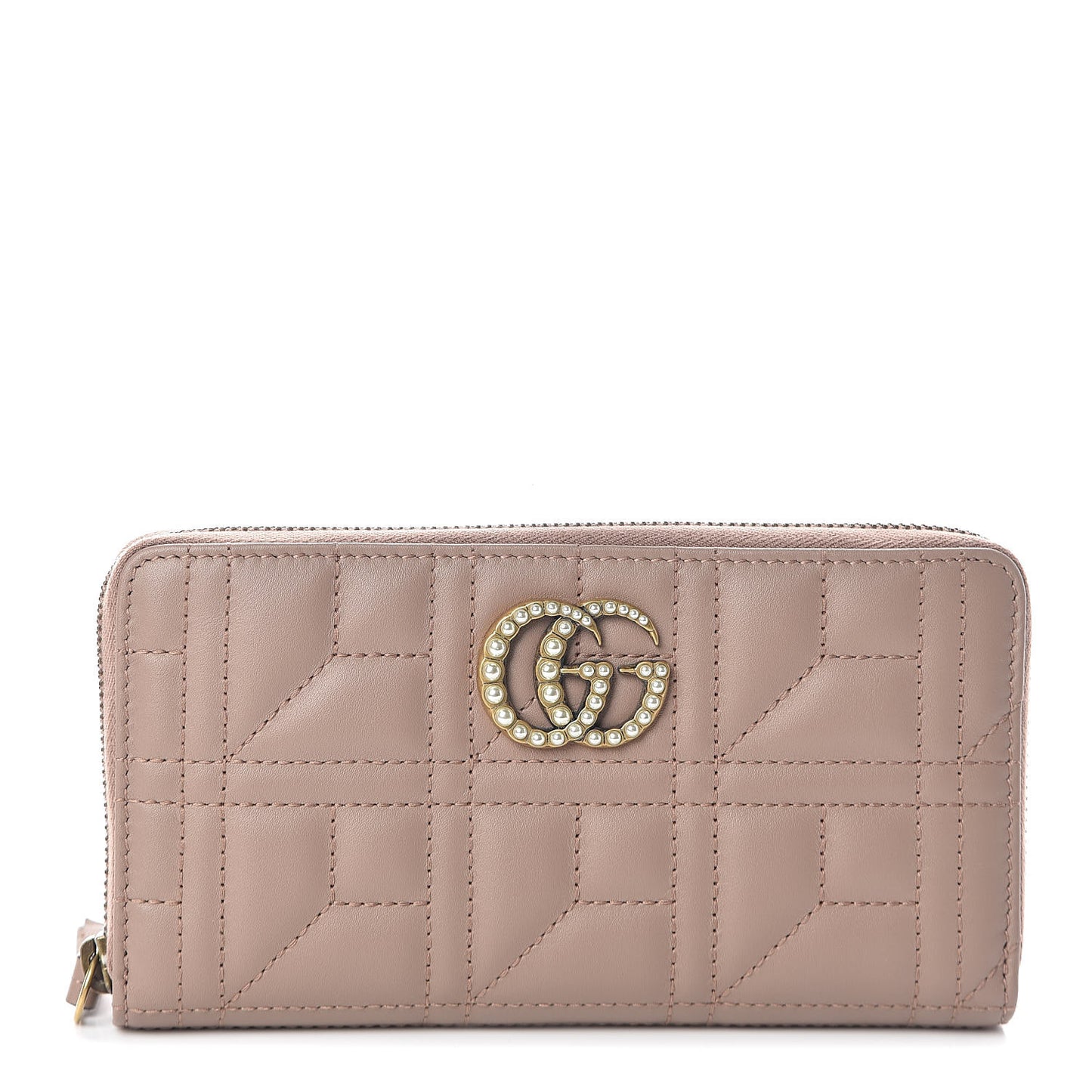 Calfskin Matelasse Pearly GG Marmont Zip Around Wallet Porcelain Rose