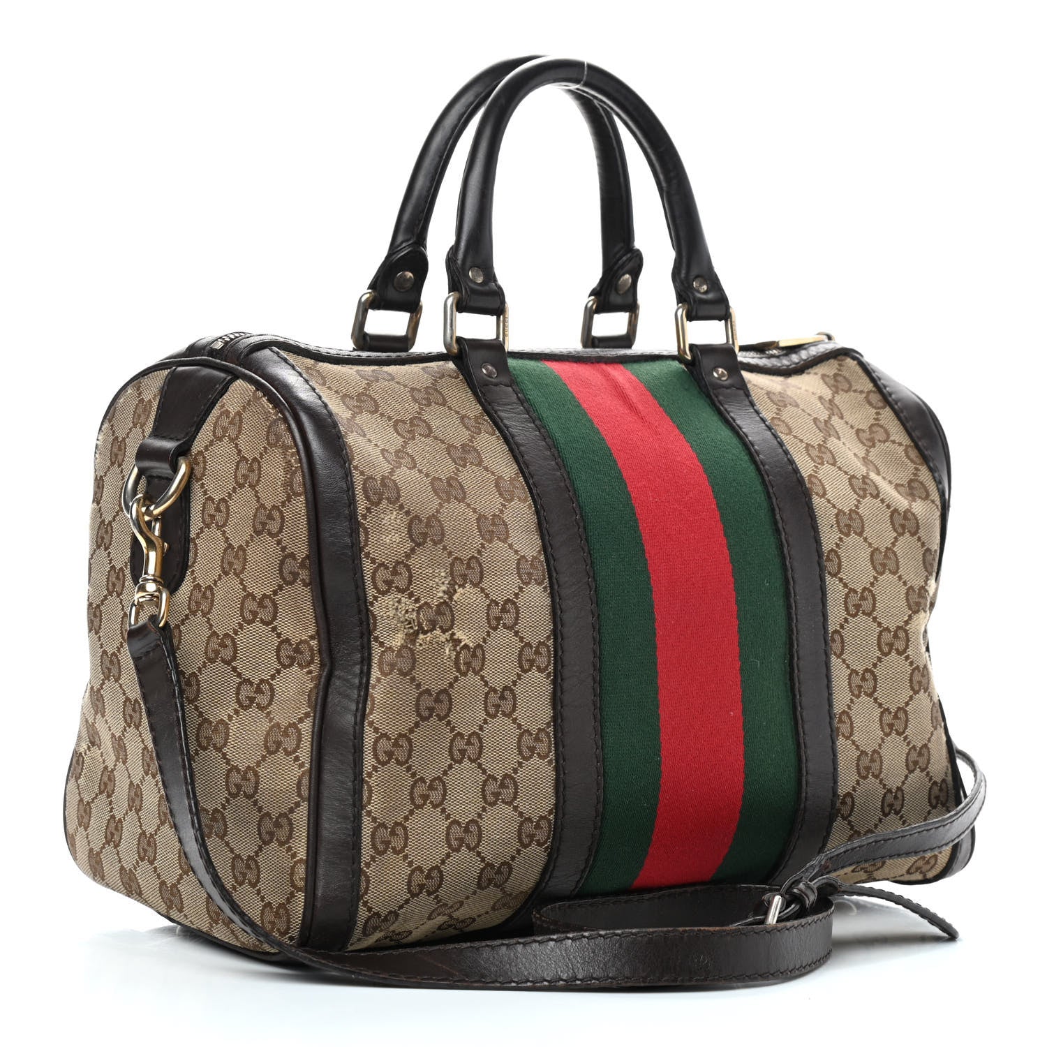 Gucci Monogram Vintage Web Medium Boston Dark Brown 3 of 26