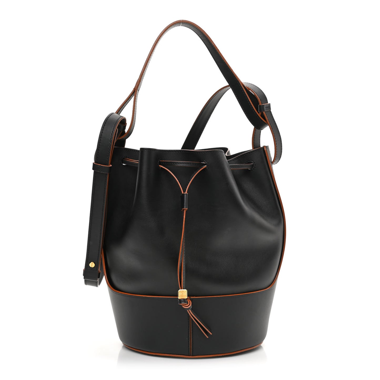 Calfskin Balloon Medium Bucket Bag Black Tan