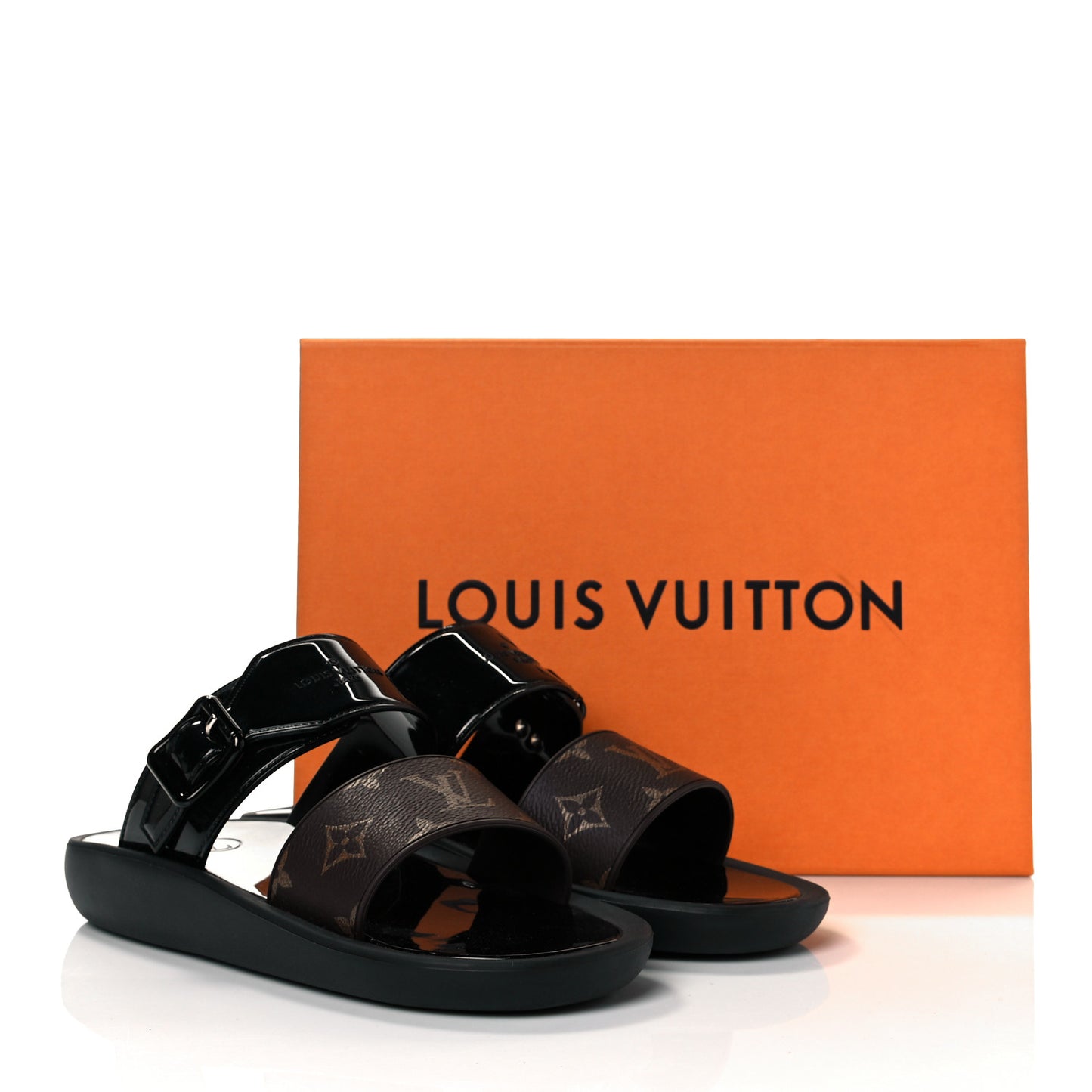 Monogram Sunbath Flat Mule Sandals 37 Black