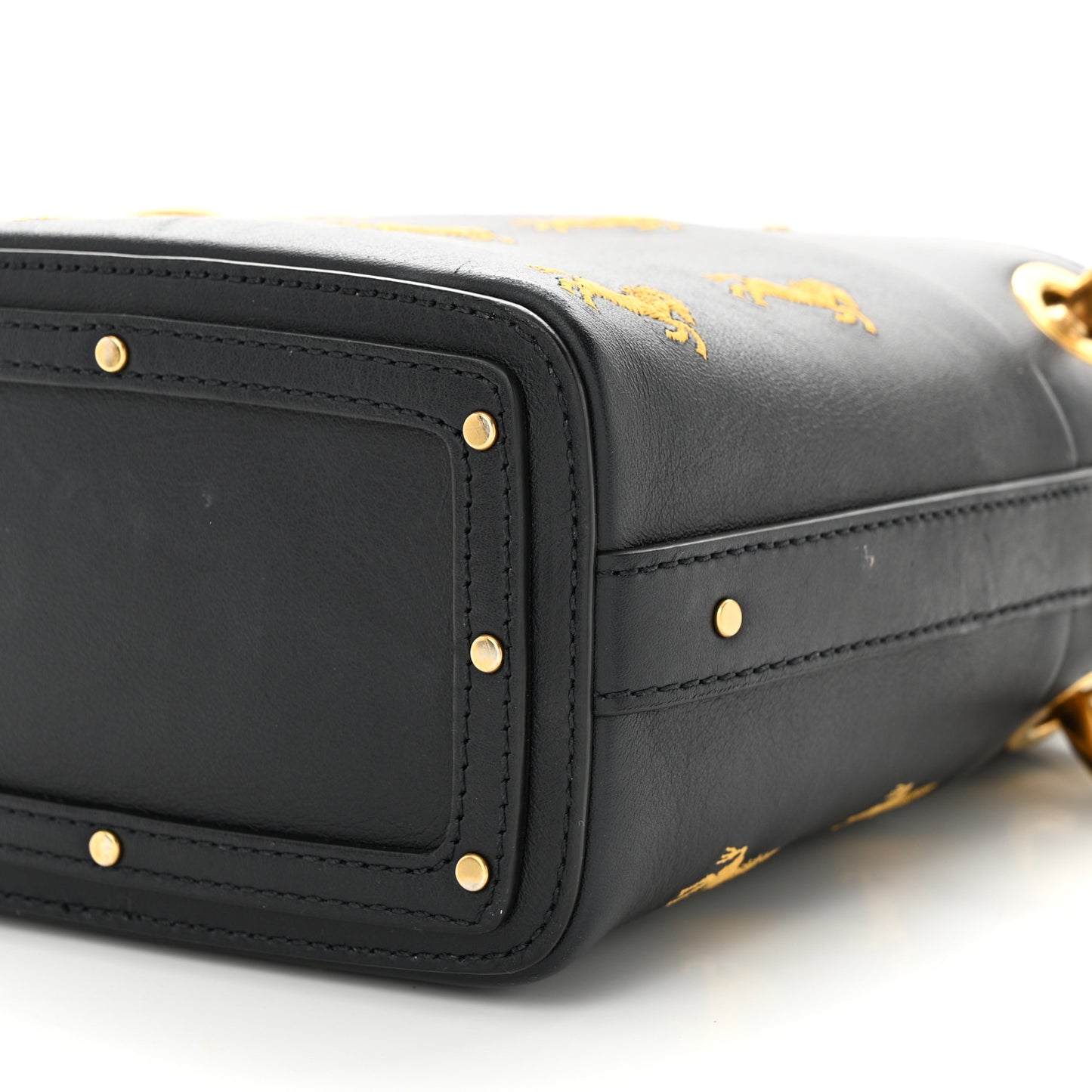 Smooth Calfskin Little Horses Embroidered Mini Roy Bucket Bag Full Blue