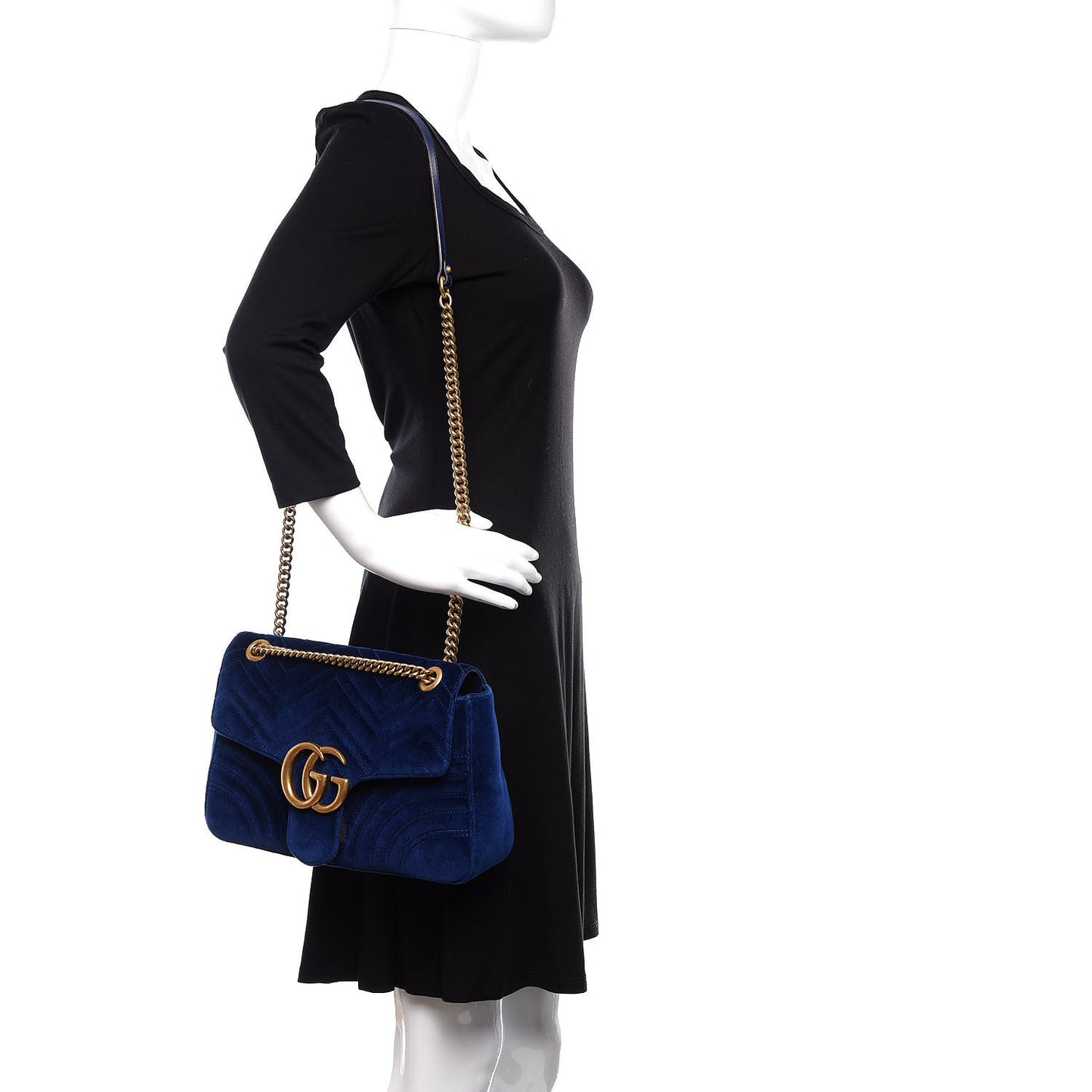 Velvet Matelasse Medium GG Marmont Shoulder Bag Cobalt Blue