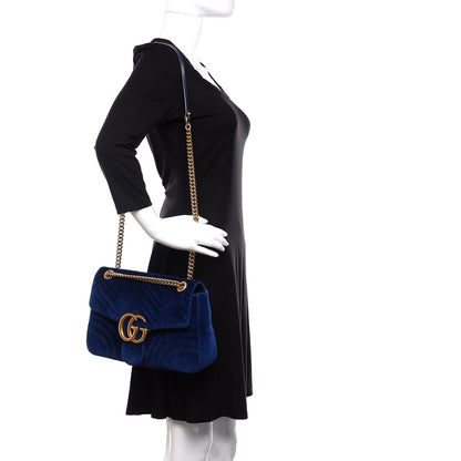 Gucci Velvet Matelasse Medium GG Marmont Shoulder Bag Cobalt Blue 2 of 12