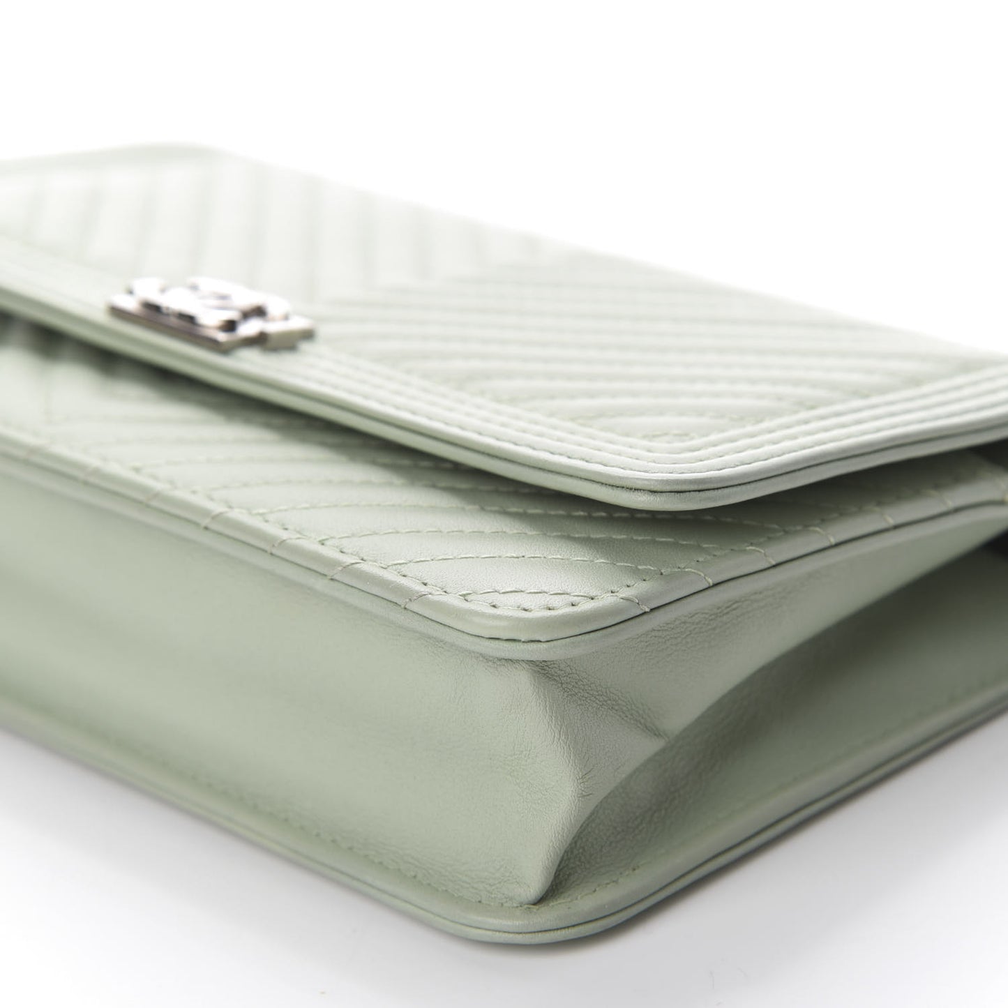 Lambskin Chevron Quilted Boy Wallet On Chain WOC Light Green