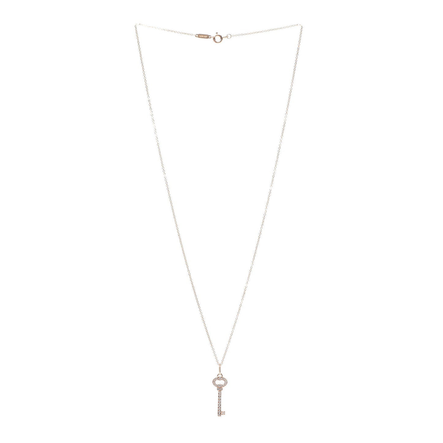 18K Rose Gold Diamond Mini Vintage Oval Key Pendant Necklace