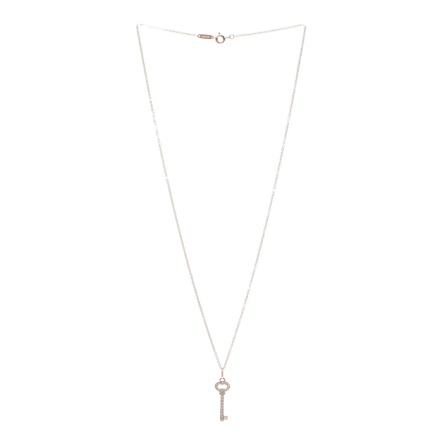 Tiffany 18K Rose Gold Diamond Mini Vintage Oval Key Pendant Necklace 3 of 6