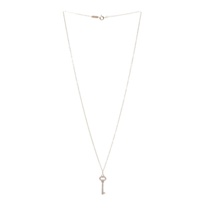Tiffany 18K Rose Gold Diamond Mini Vintage Oval Key Pendant Necklace 3 of 6
