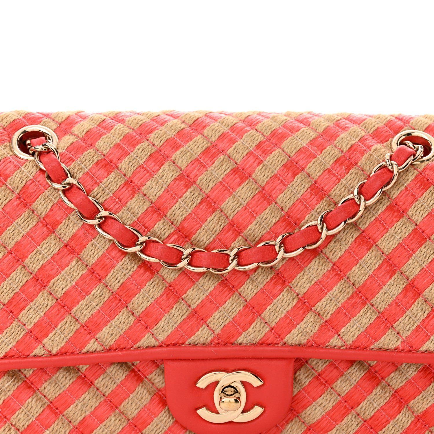 Chanel Raffia Jute Striped Medium Urban Jungle Single Flap Red 8 of 14