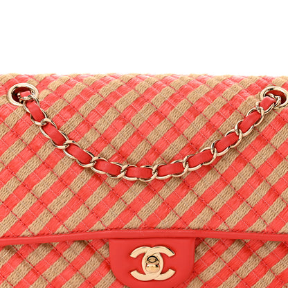 Chanel Raffia Jute Striped Medium Urban Jungle Single Flap Red 8 of 14
