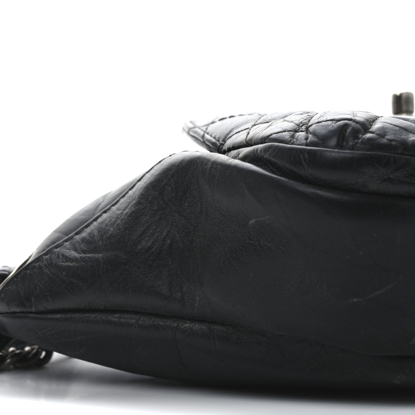 Crumpled Calfskin Quilted Casual Rock Waist Bag Fanny Pack Black