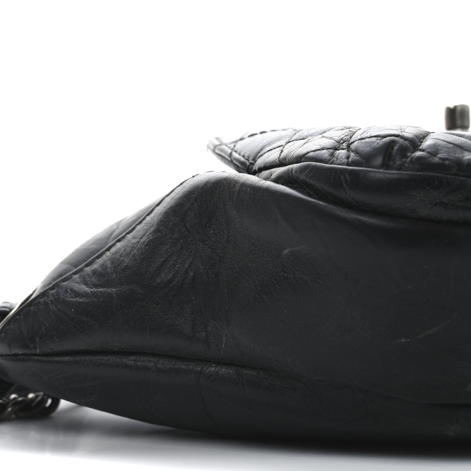 Chanel Crumpled Calfskin Quilted Casual Rock Waist Bag Fanny Pack Black 9 of 10
