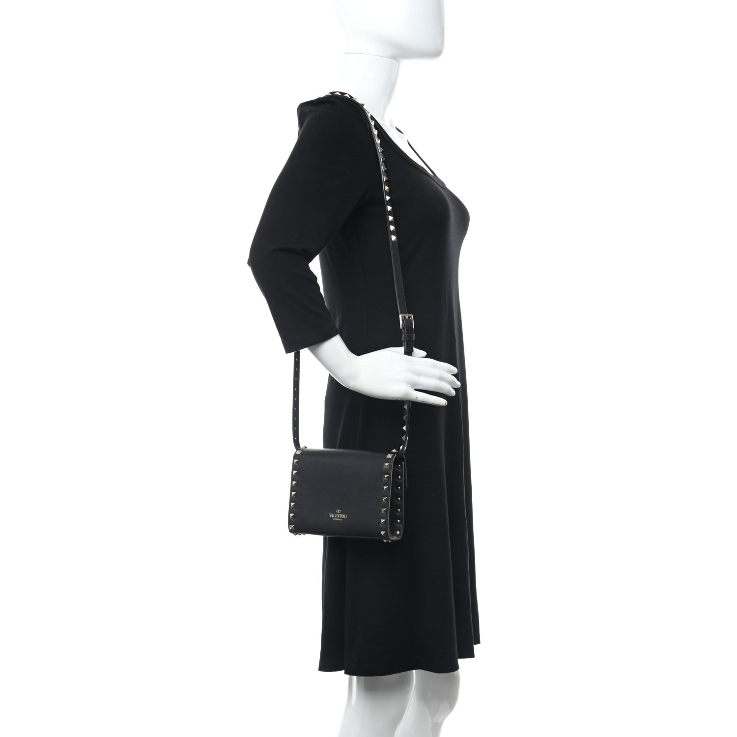 Valentino Garavani Vitello Mini Rockstud Flap Wallet on Strap Black 2 of 10