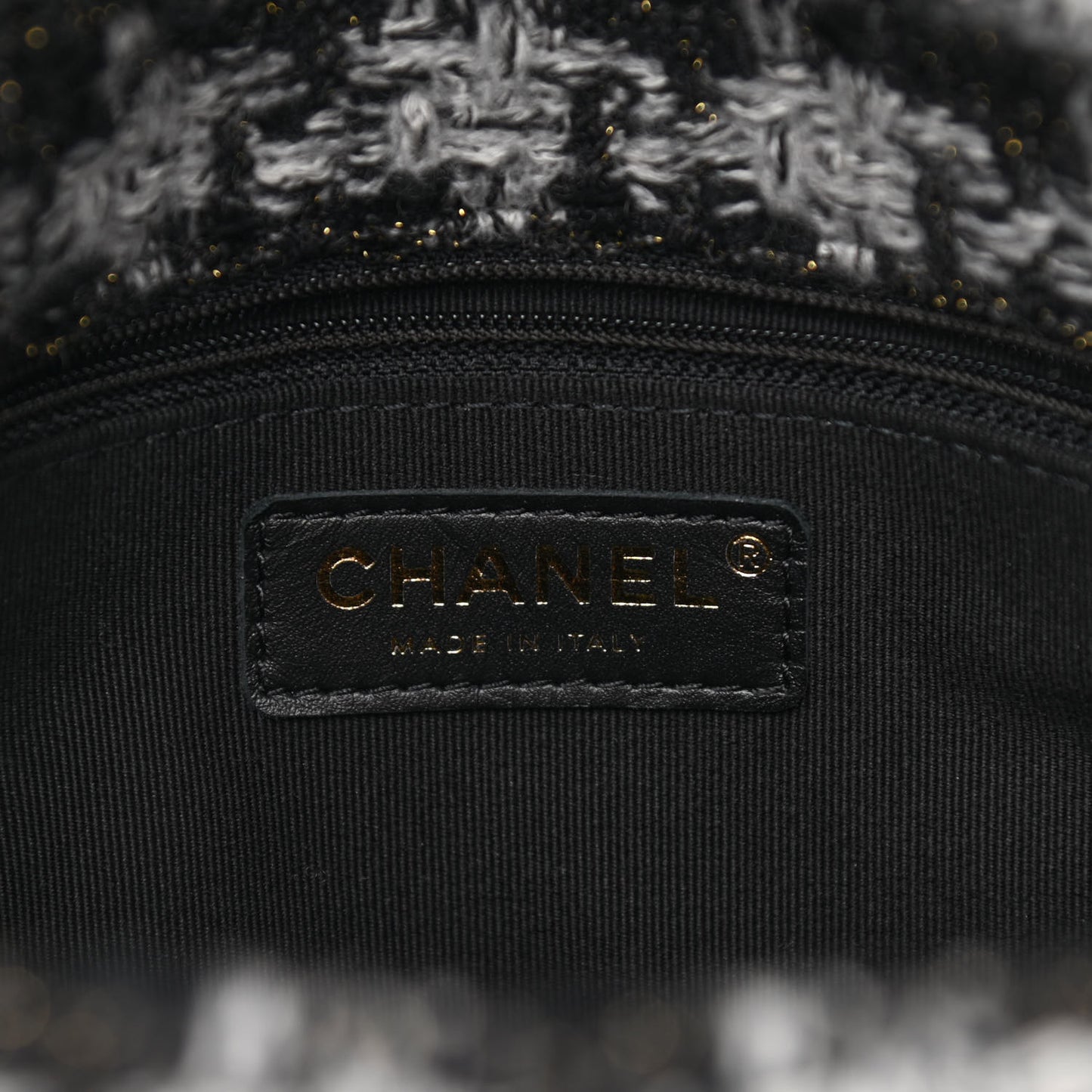 Wool Tweed Quilted Elegant Chain Flap Black Grey