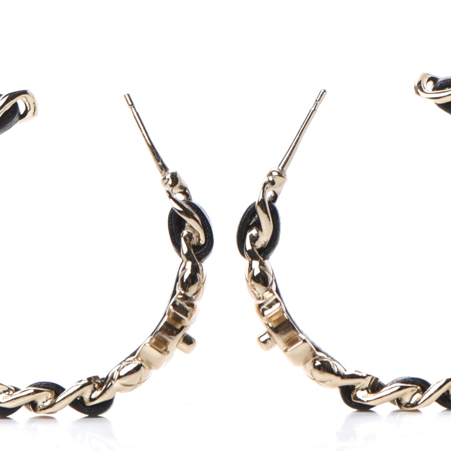 Lambskin CC Turnlock Chain Hoop Earrings Gold Black