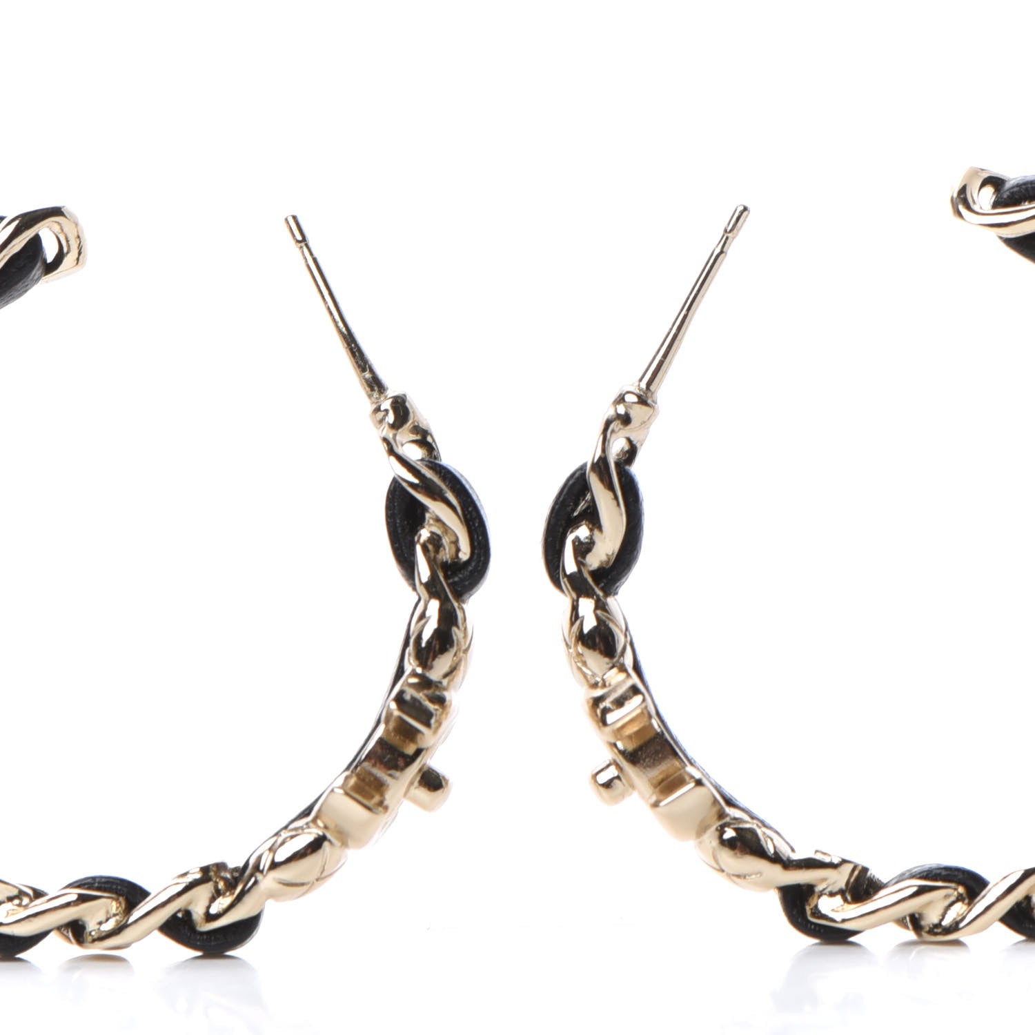 Chanel Lambskin CC Turnlock Chain Hoop Earrings Gold Black 3 of 5