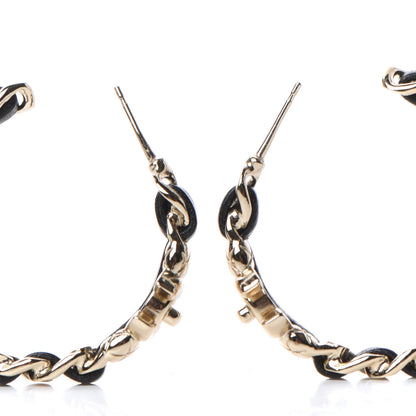 Chanel Lambskin CC Turnlock Chain Hoop Earrings Gold Black 3 of 5