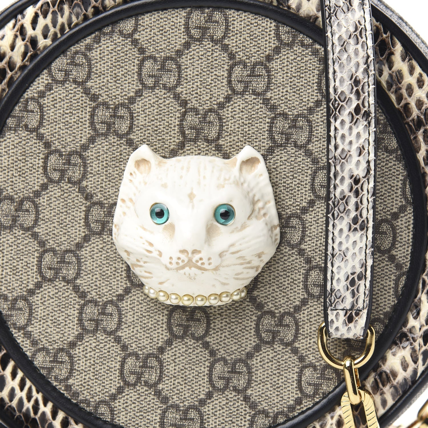 Gucci GG Supreme Monogram Patchwork Cat Round Shoulder Bag White