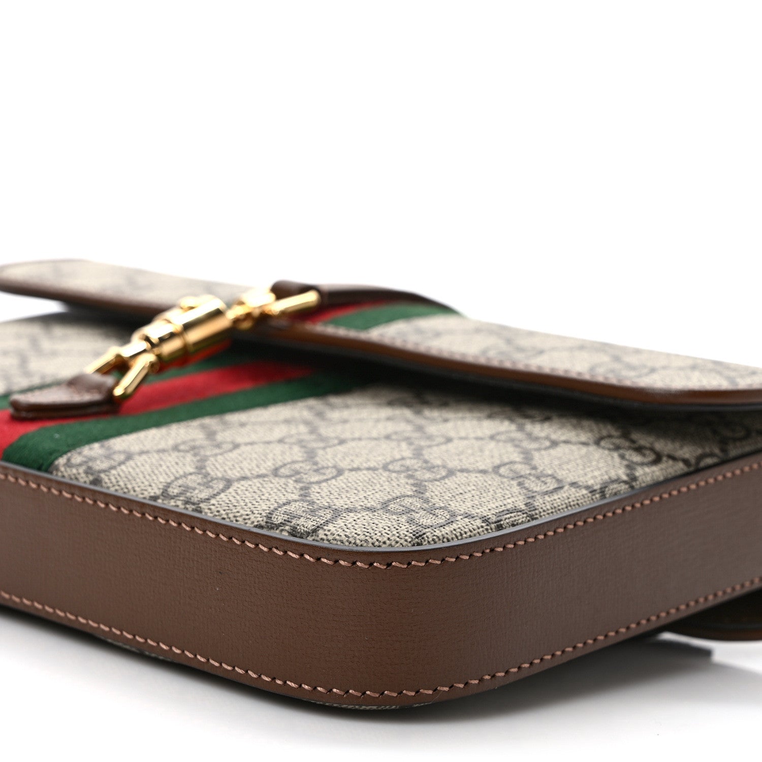 Gucci GG Supreme Monogram Azalea Calfskin Web Jackie 1961 Belt Bag 90 36 Beige Ebony Brown Sugar 8 of 8