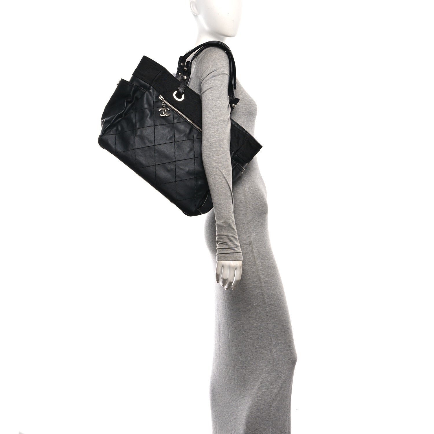 Chanel Coated Canvas Quilted Large Paris Biarritz Tote Black 2 of 10