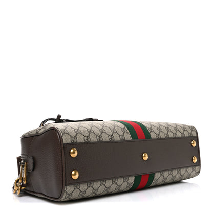 Gucci GG Supreme Monogram Textured Dollar Calfskin Web Medium Savoy Bowling Bag Beige Ebony New Acero 4 of 10