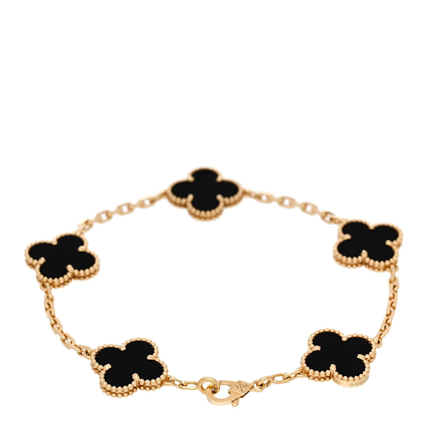 18K Yellow Gold Black Onyx 5 Motifs Vintage Alhambra Bracelet