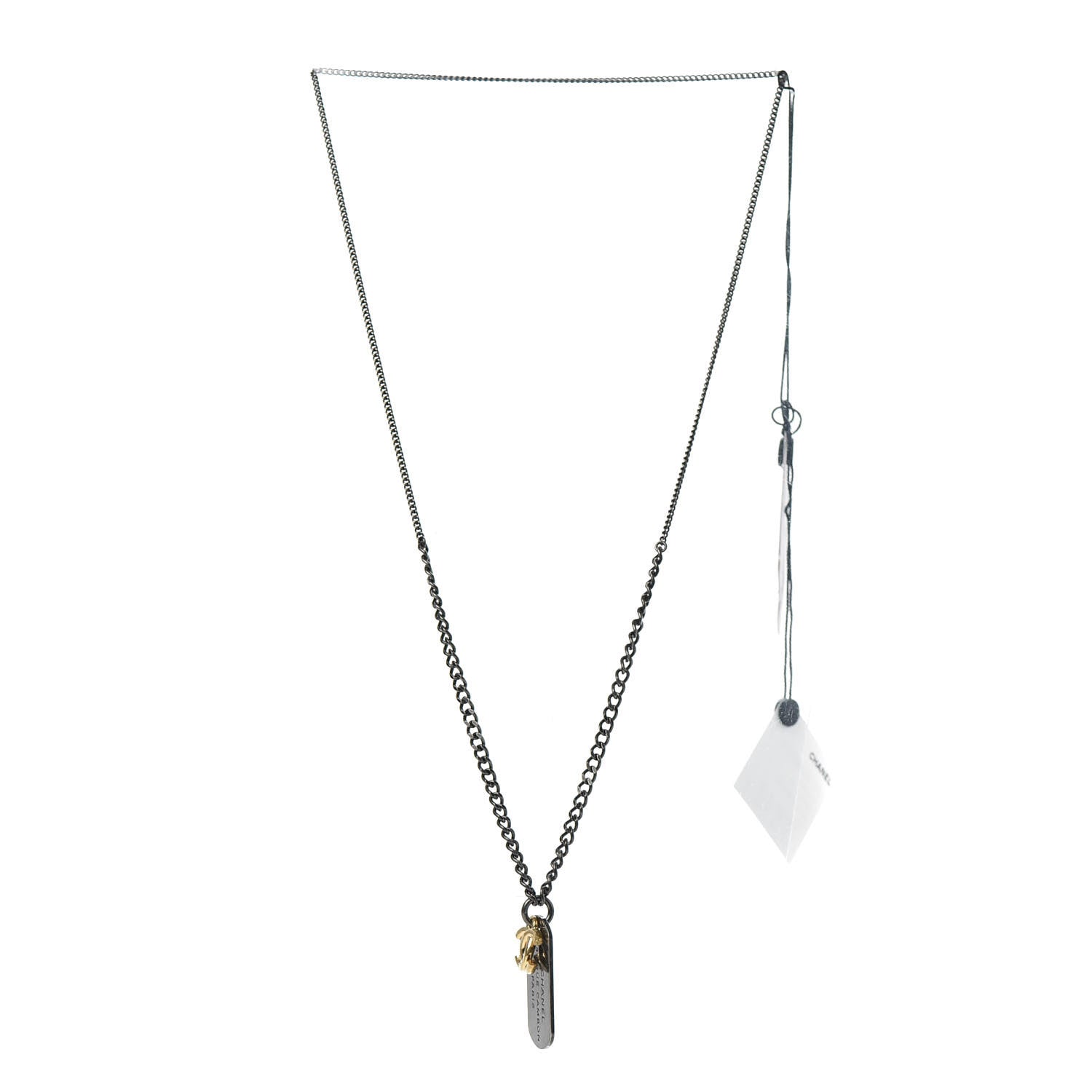 Chanel Ruthenium ID Dog Tag Charm Necklace Silver Gold 3 of 5