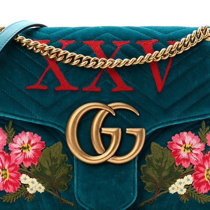 Gucci Velvet Matelasse XXV Embroidered Medium GG Marmont Shoulder Bag Pavone Cyan 8 of 10