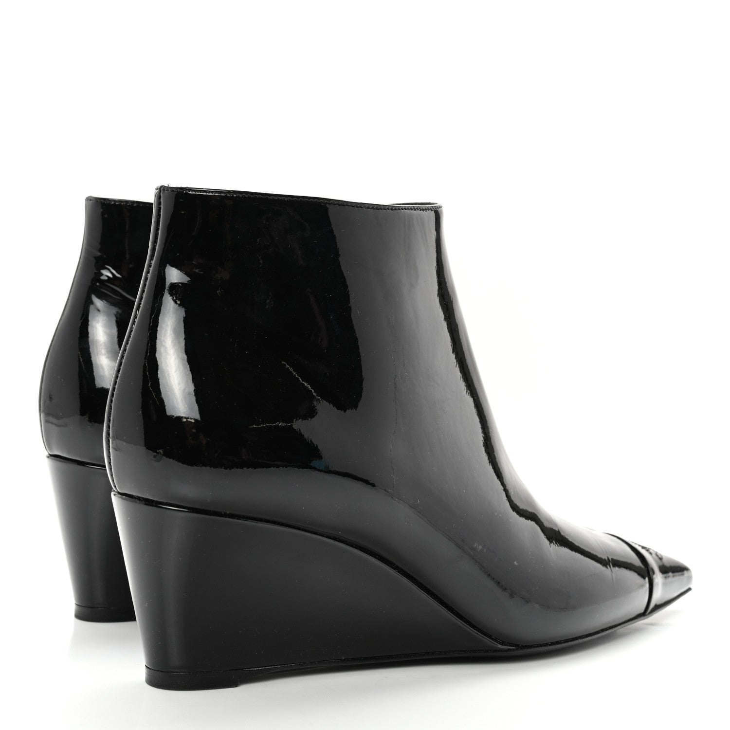 Chanel Patent Wedge Ankle Boots 39 Black 4 of 12