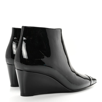 Chanel Patent Wedge Ankle Boots 39 Black 4 of 12
