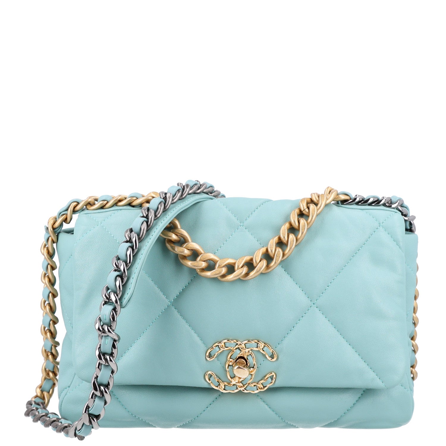 Chanel Goatskin Quilted Medium Chanel 19 Flap Light Blue 1 of 10