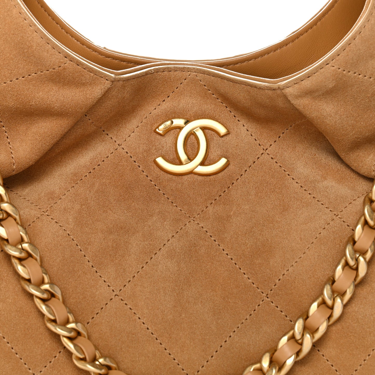 Suede Calfskin Lambskin Quilted Maxi Hobo Light Brown