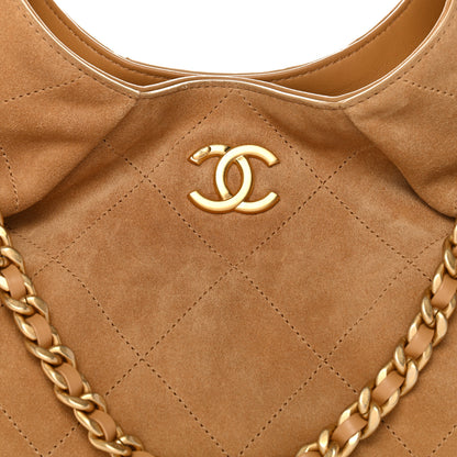 Chanel Suede Calfskin Lambskin Quilted Maxi Hobo Light Brown 8 of 10