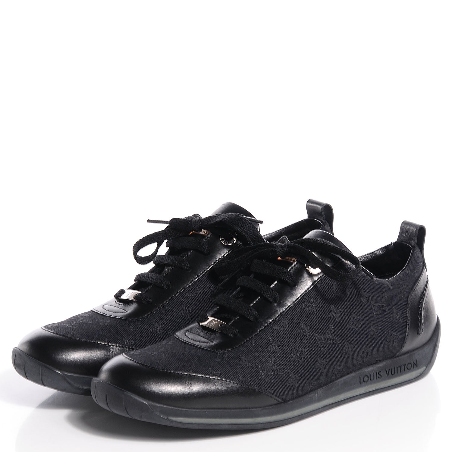 Louis Vuitton Mini Lin Monogram Sneakers Tennis Shoes 38 Black 3 of 5