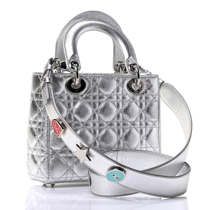 Christian Dior Metallic Grained Calfskin Cannage Small Lucky Badges My Lady Dior Silver 2 of 4