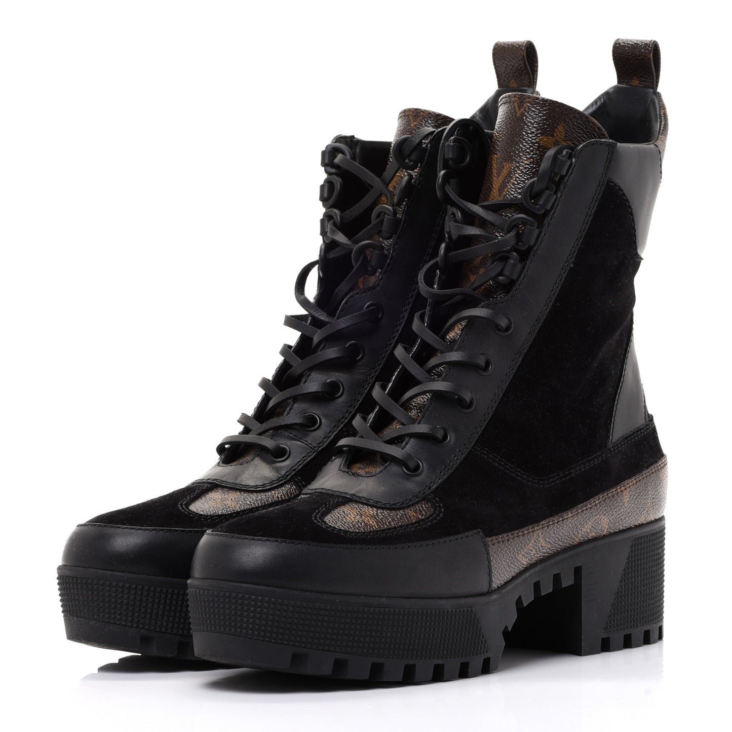 Suede Calfskin Monogram Laureate Platform Desert Boots 40 Black