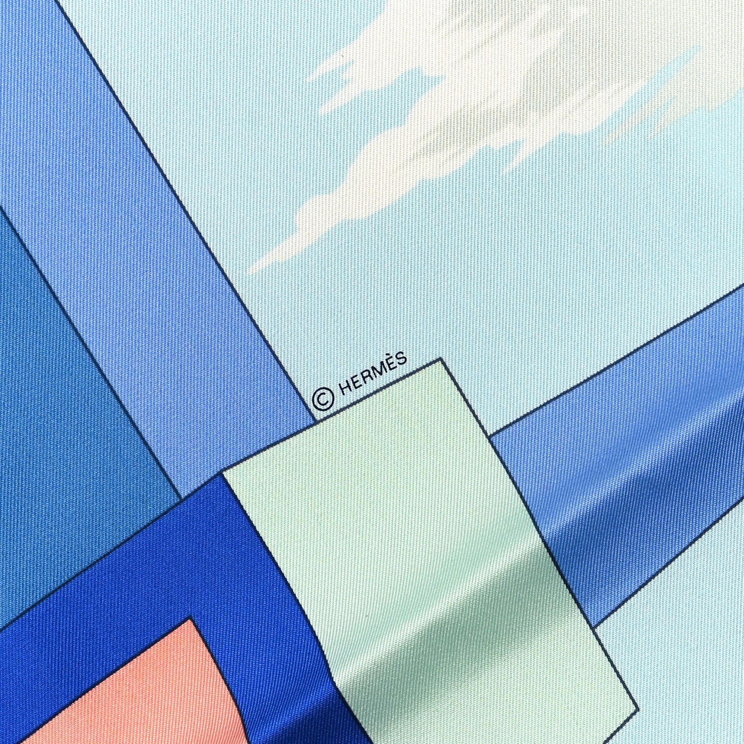 Hermes Silk Perspective II Cassandre Scarf 90 Ciel Turquoise 3 of 4